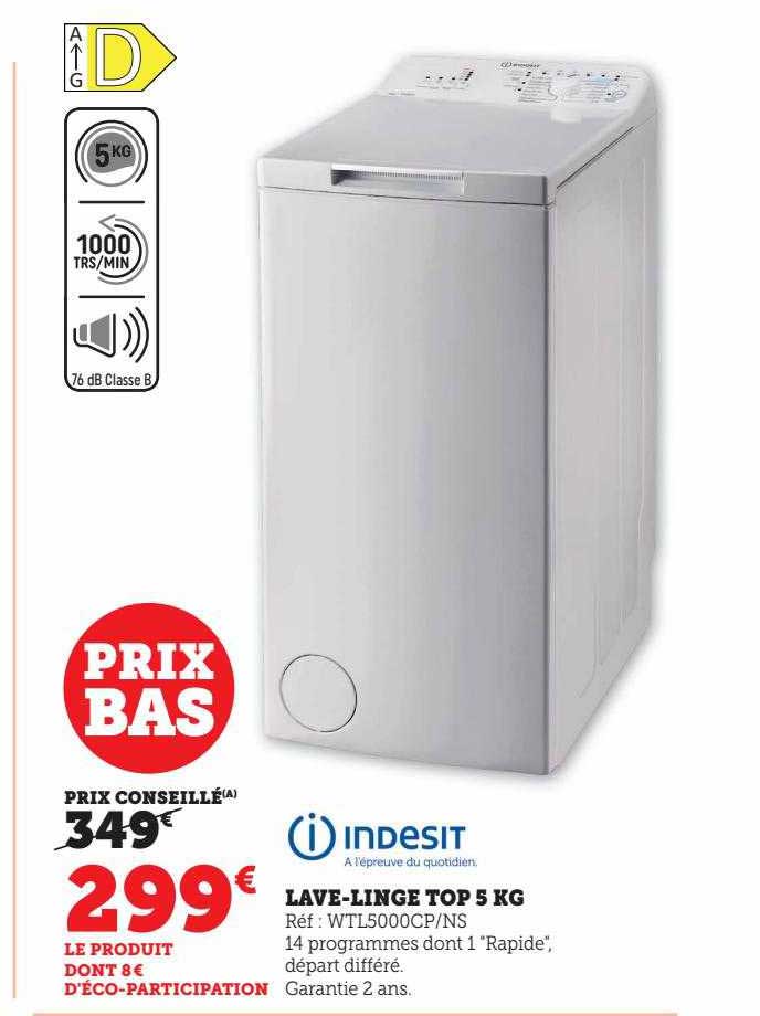 lave-linge top 5 kg indesit