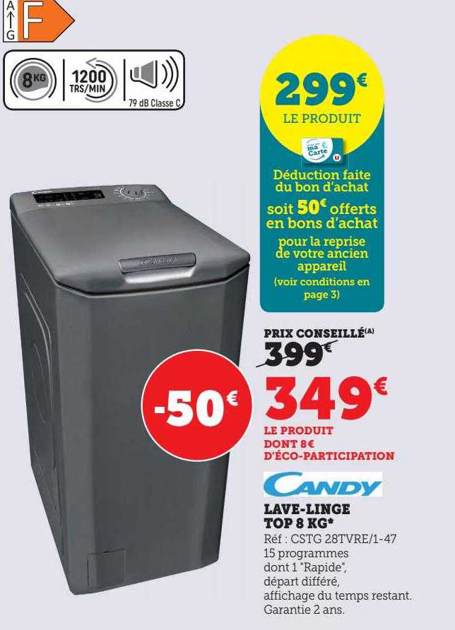 lave-linge top 8 kg candy