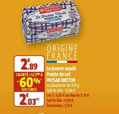 le beurre moulé pointe de sel paysan breton