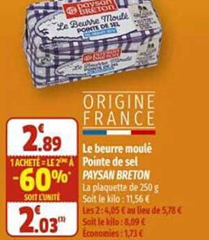 Le Beurre Moulé Pointe De Sel Paysan Breton