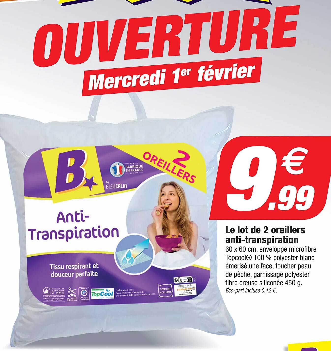 le lot de 2 oreillers anti-transpiration