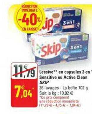 Lessive En Capsules 3 En 1 Sensitive Ou Active Clean Skip
