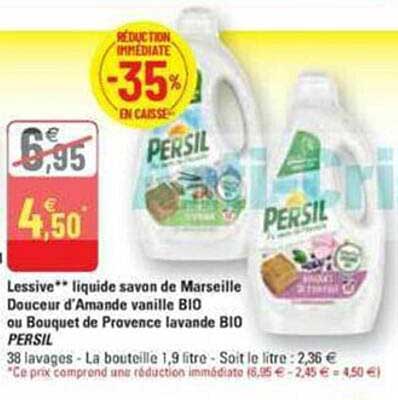 lessive liquide savon de marseille douceur d'amande vanille bio ou bouquet de provence lavande bio persil