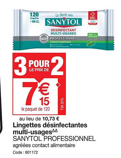 lingettes désinfectantes multi-usages sanytol professionnel