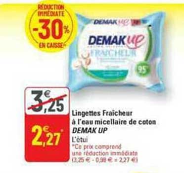 lingettes fraîcheur à l'eau micellaire de coton demak up