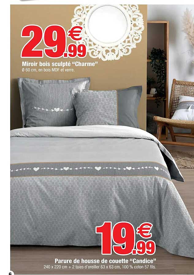 miroir bois sculpté "charme", parure de housse de couette "candice"