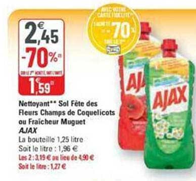 nettoyant sol fête des fleurs champs de coquelicots ou fraîcheur muguet ajax