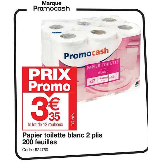 Papier Toilette Blanc 2 Plis 200 Feuilles