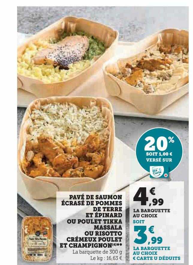 Pavé De Saumon écrasé De Pommes De Terre Et épinard Ou Poulet Tikka Massala Ou Risotto Crémeux Poulet Et Champignon