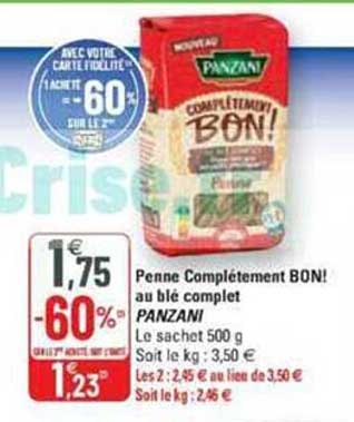 penne complètement bon! au blé compact panzani
