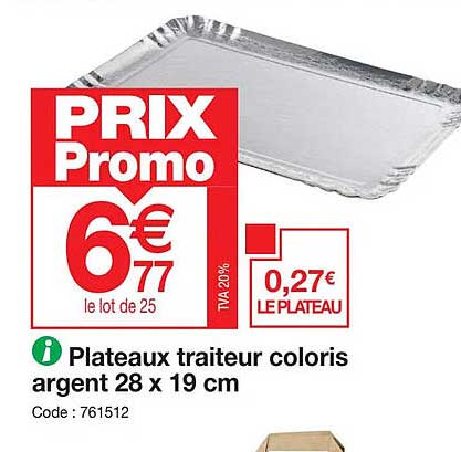 plateaux traiteur coloris argent 28 x 19 cm