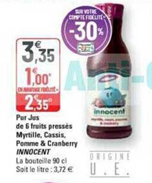 Pur Jus De 6 Fruits Pressés Myrtille, Cassis, Pomme & Cranberry Innocent