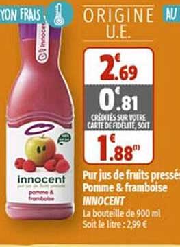 pur jus de fruits pressée pomme & framboise innocent