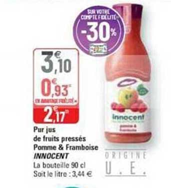 pur jus de fruits pressés pomme & framboise innocent