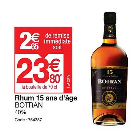 rhum 15 ans d'âge botran