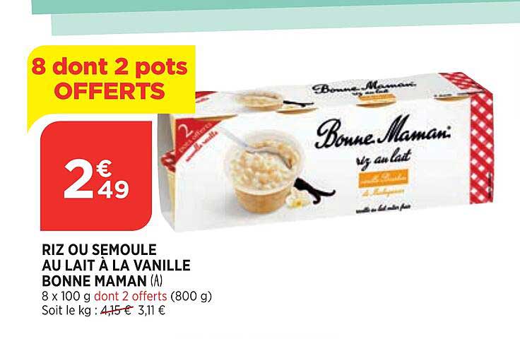 riz ou semoule au lait à la vanille bonne maman