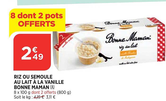 Riz Ou Semoule Au Lait à La Vanille Bonne Maman