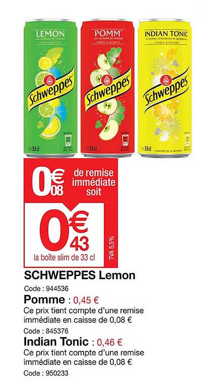 schweppes lemon, pomme, indian tonic