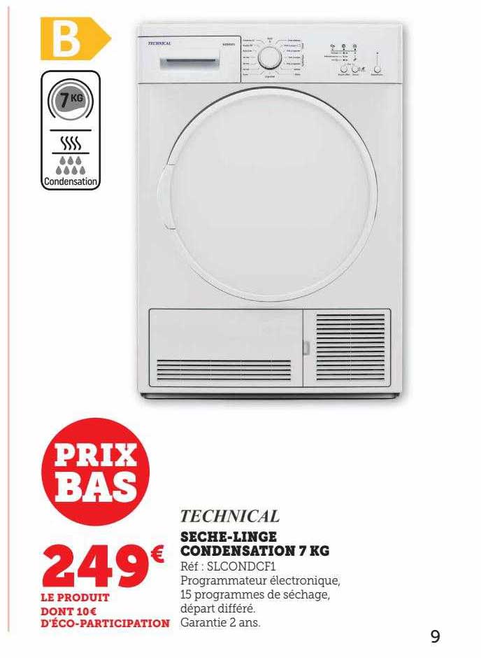 sèche-linge condensation 7 kg technical