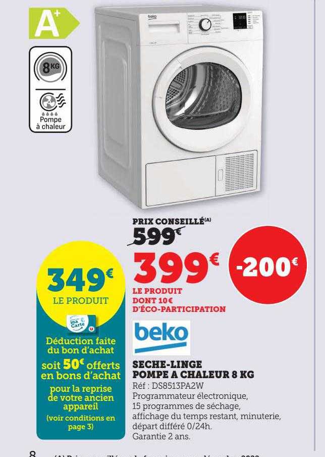sèche-linge pompe à chaleur 8 kg beko