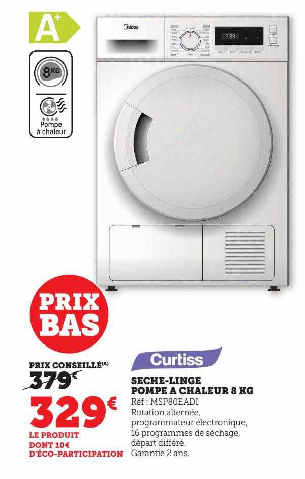 sèche-linge pompe à chaleur 8 kg curtiss