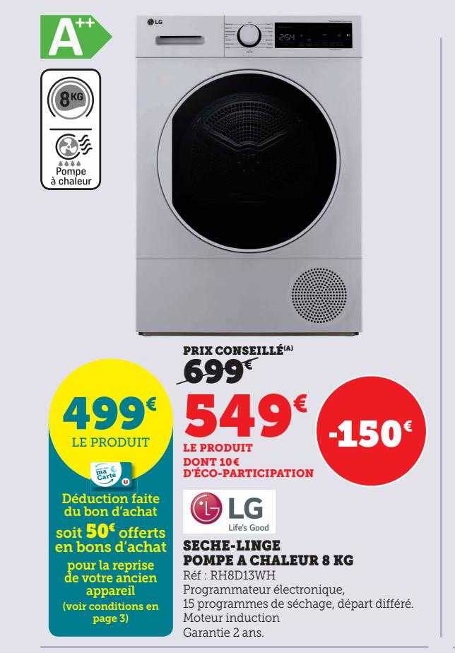 sèche-linge pompe à chaleur 8 kg lg