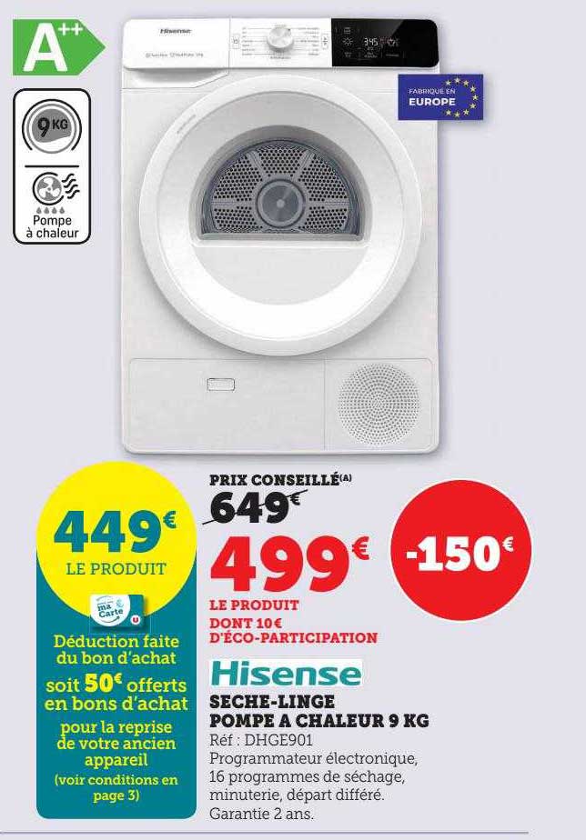 sèche-linge pompe à chaleur 9 kg hisense