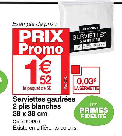 serviettes gaufrées 2 plis blanches 38 x 38 cm