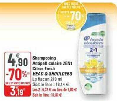 shampooing antipelliculaire 2 en 1 citrus fresh head & shoulders