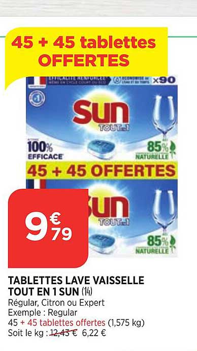 tablettes lave vaisselle tout en 1 sun