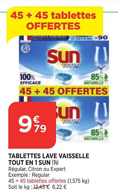tablettes lave vaisselle tout en 1 sun