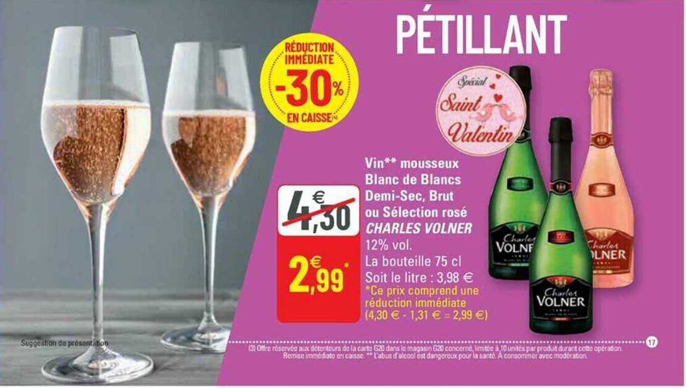 vin mousseux blanc de blancs demi-sec, brut ou sélection rosé charles volner
