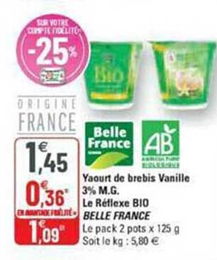 yaourt de brebis vanille 3% m.g. le réflexe bio belle france