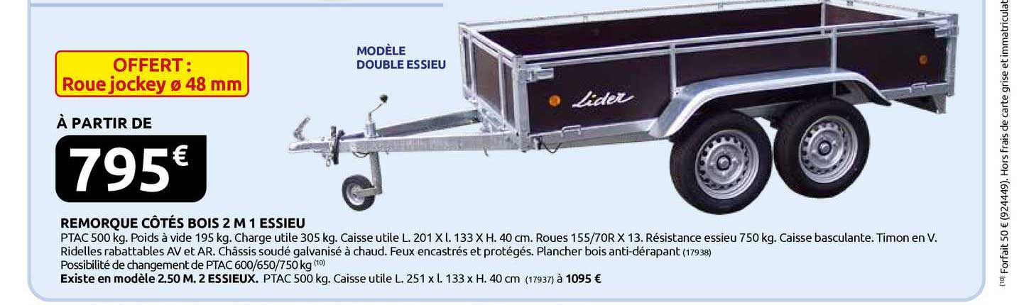 remorque côtés bois 2 m 1 essieu