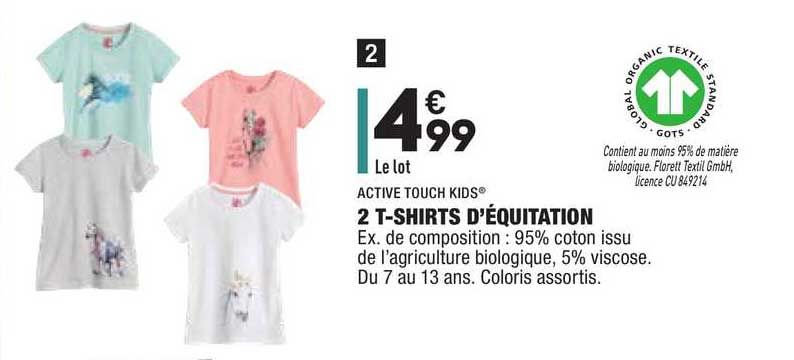 2 t-shirt d'équitation active touch kids
