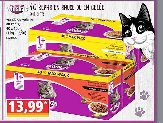 40 Repas En Sauce Ou En Gelée Whiskas