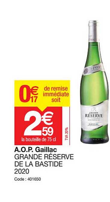 a.o.p. gaillac grandes réserve de la bastide 2020