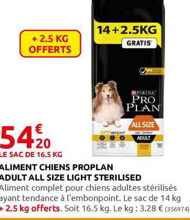 aliment chiens proplan adult all size light sterilised