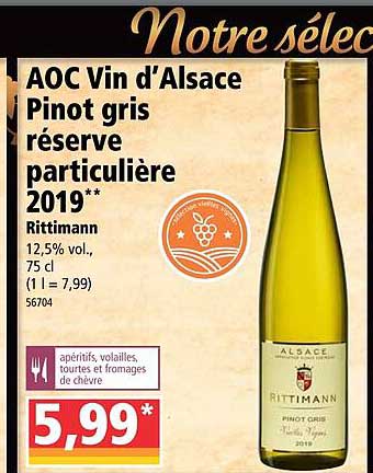 aoc vin d'alsace pinot gris réserve particulière 2019 rittimann