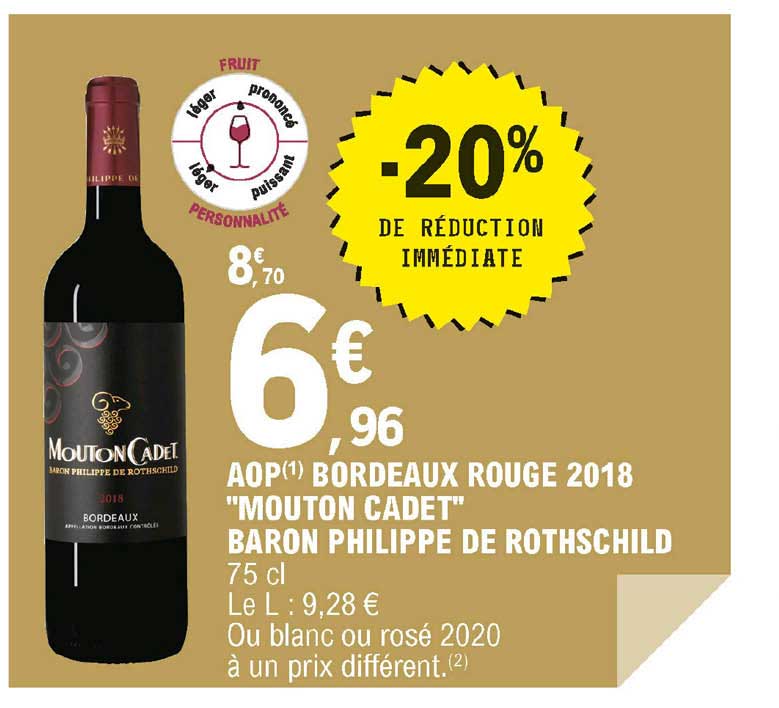 aop bordeaux rouge 2018 "mouton cadet" baron philippe de rothschild