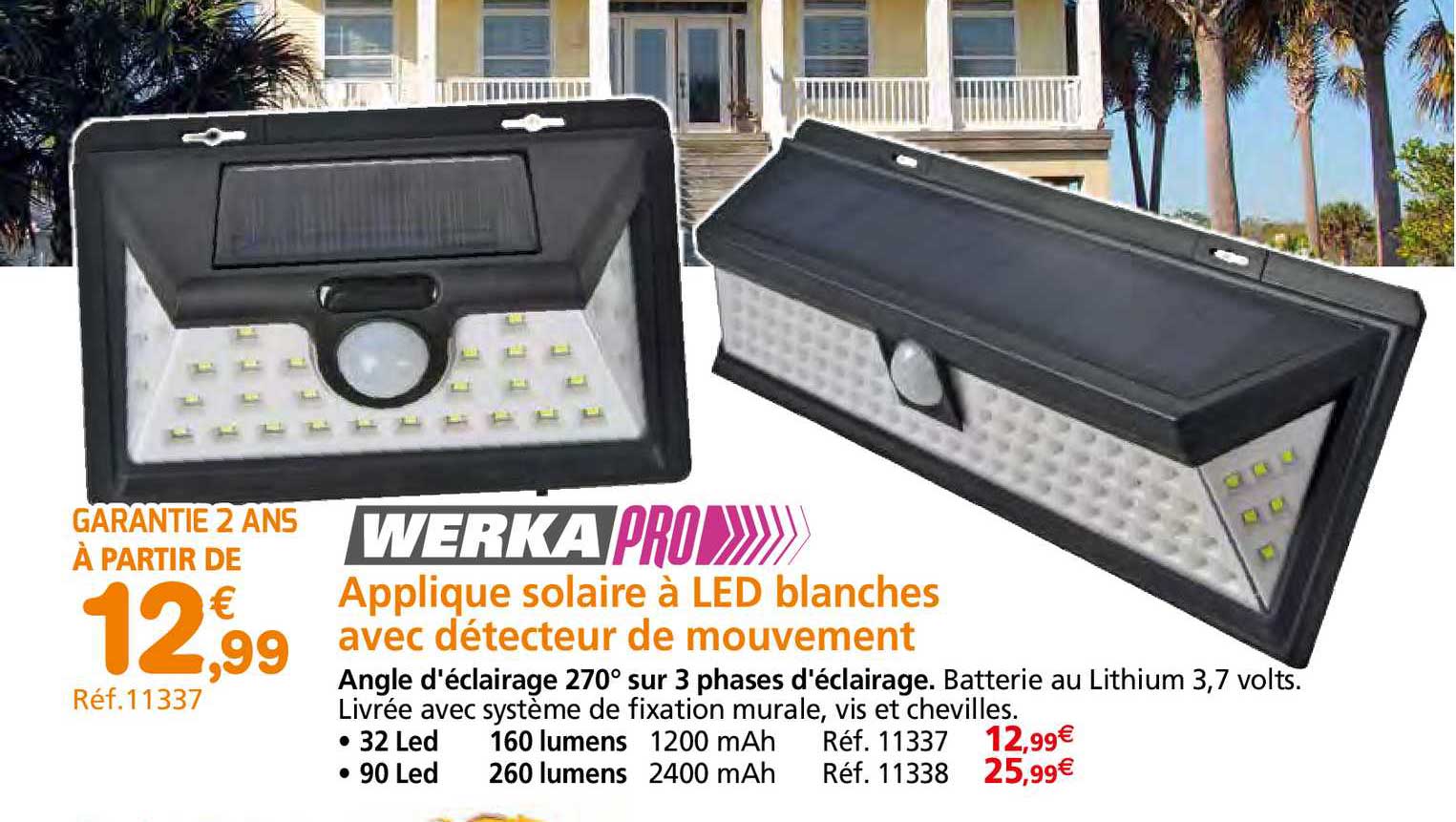 Applique Solaire à Led Blanches Avec Détecteur De Mouvement Werka Pro