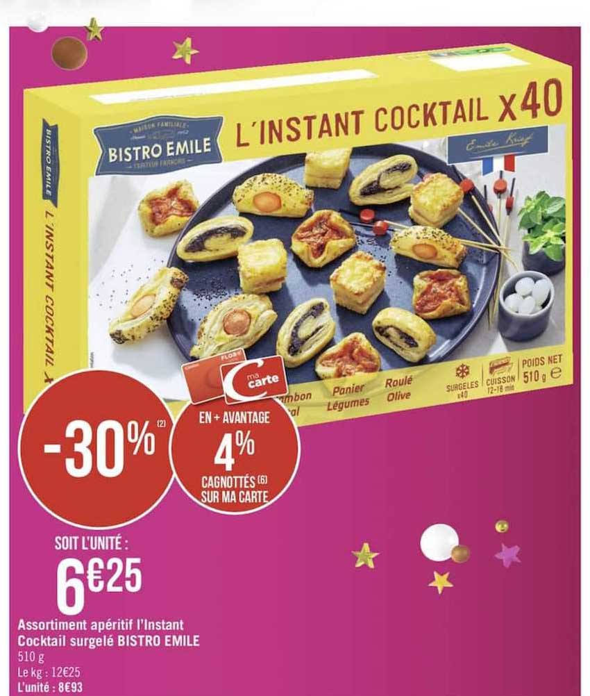 Assortiment Apéritif L'instant Cocktail Surgelé Bistro émile