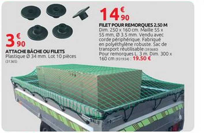 attache bâche ou filets, filet pour remorques 2.50 m