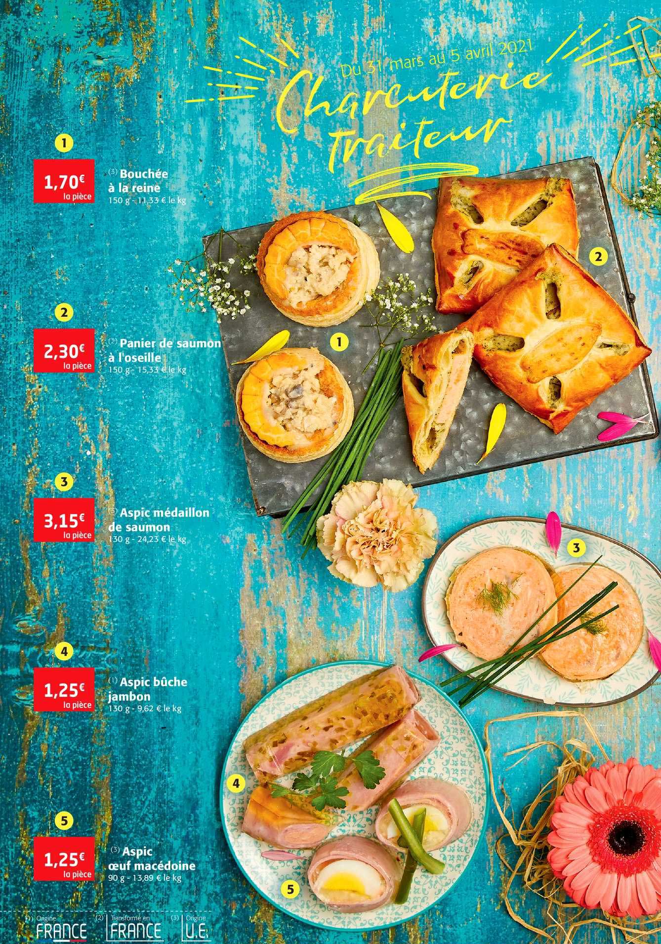 bouchée à la reine, panier de saumon à l'oseille, aspic médaillon de saumon, aspic bûche jambon, aspic œuf macédoine