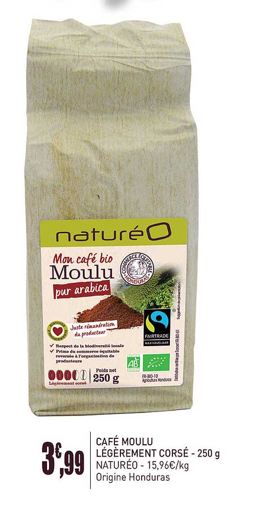 café moulu légèrement corsé naturéo