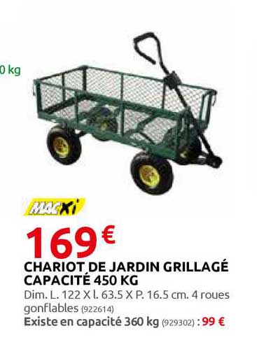 chariot de jardin grillagé capacité 450 kg macxi