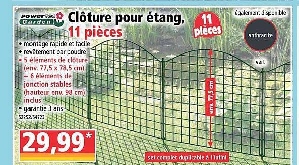 clôture pour étang, 11 pièces powertec garden