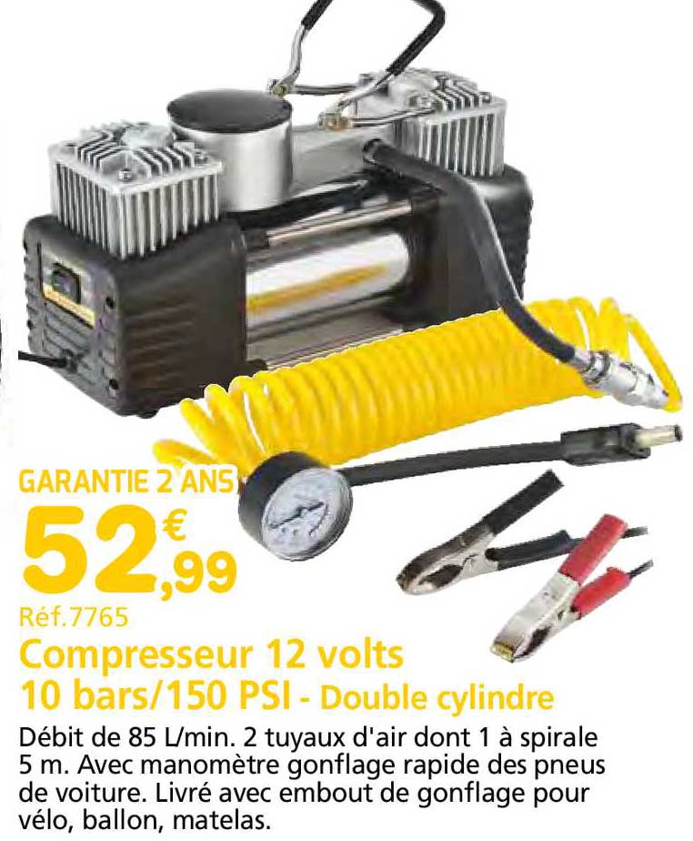 compresseur 12 volts 10 bars-150 psi - double cylindre