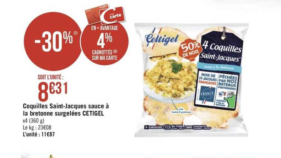 coquilles saint-jacques sauce à la bretonne surgelées cetigel