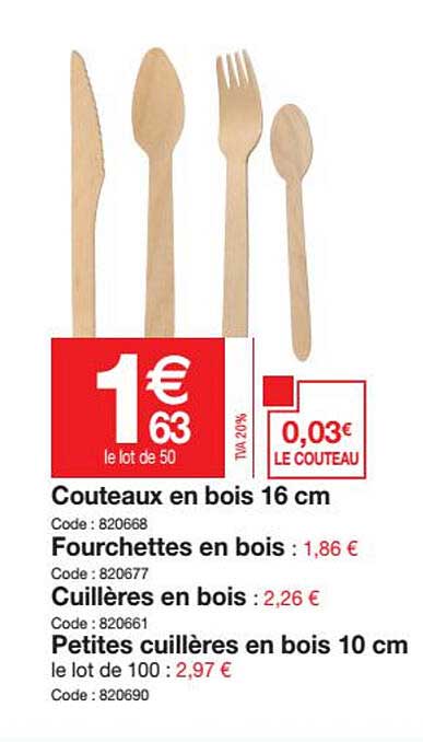 couteaux en bois, fourchettes en bois, cuillères en bois, petites cuillères en bois 10 cm